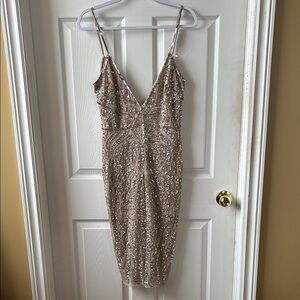 Silver Sequin Embellished Midi Cocktail Dress